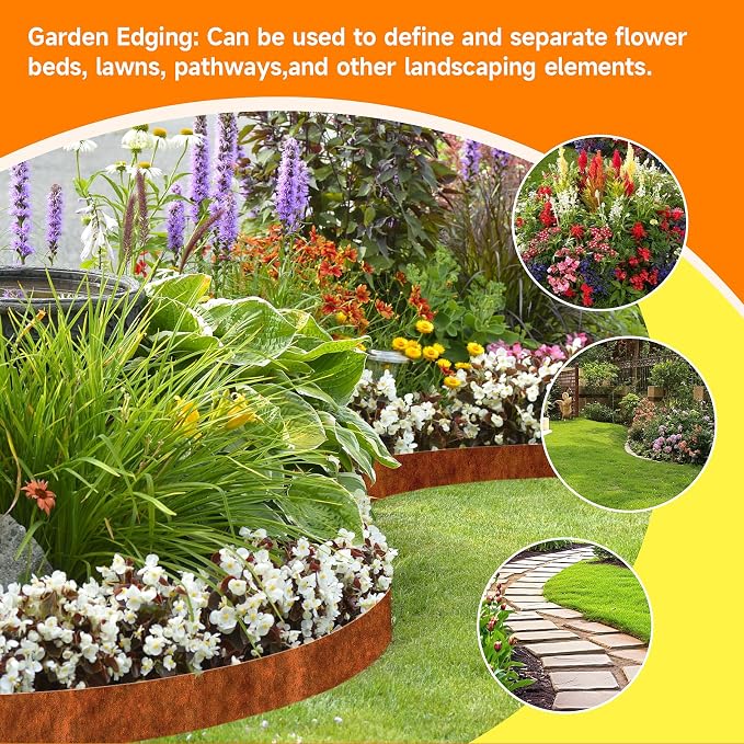 20ft.Cor-Ten Weathering Steel Landscape Edging(6 Pack)-5"x40"- Pre-Rusted Garden Edging with 7 Clips & Gloves - Durable,Flexible, Easy-to-Install for Landscaping,Tree Rings,Lawn & Garden