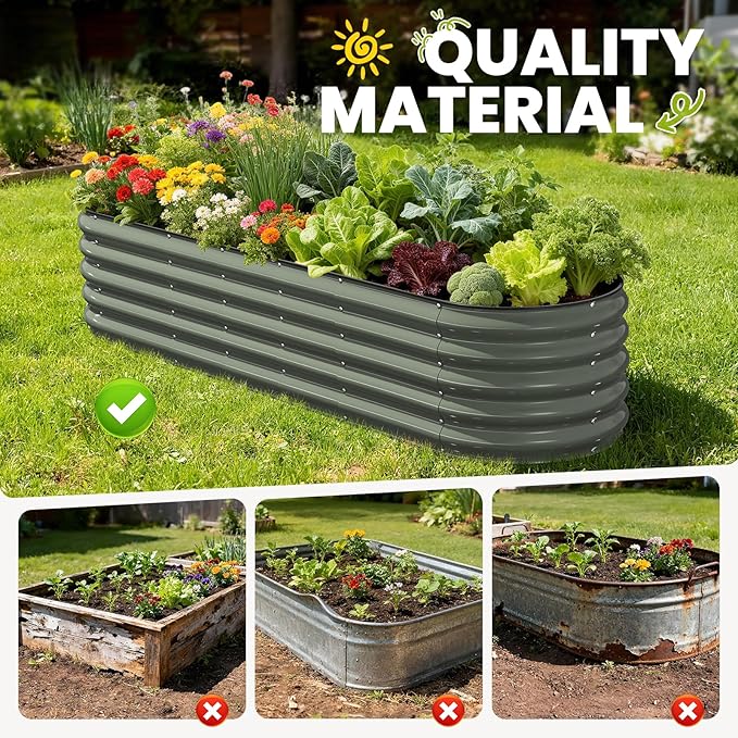 Pattiumo Galvanized Raised Garden Bed 8x2x1.5 FT, Oval Metal Raised Garden Bed Outdoor Planter Box with Open Bottom, Rust-Resistant Steel Garden Bed for Vegetables Herbs Flowers, Easy Assembly