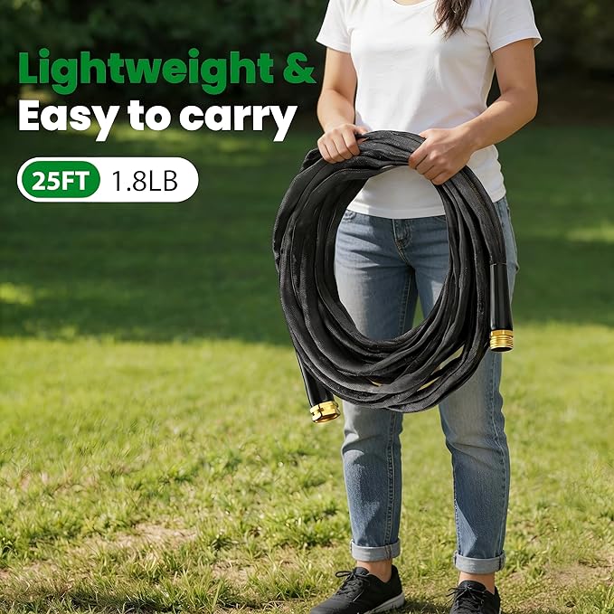 Garden Hose 25FT, Non-Expanding Water Hose Ultra Lightweight, Kink-Free, Burst-Resistant, Lead-Free, Durable & Flexible High-Pressure Hose for Yard, Lawn, Outdoor, Car Washing
