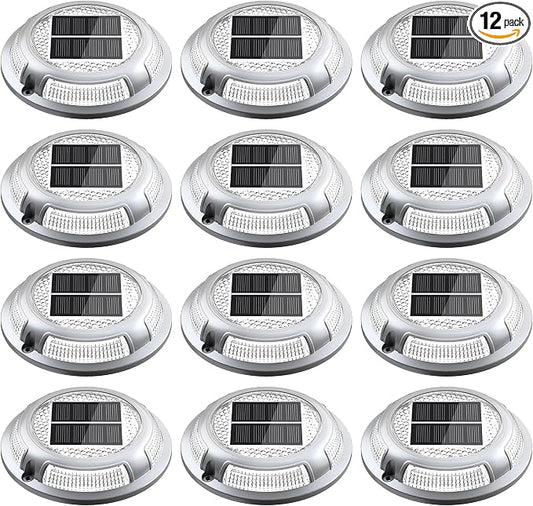 Solar Driveway Lights, 12 Pack Heavy Duty Driveway Lights Solar Powered 2 Color Mode (Cool/Warm White) IP68 Waterproof Outdoor Solar Deck Lights with Ground Stake for Pathway Garden Yard Walkway Dock