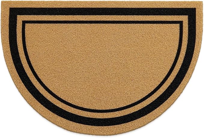OLANLY Half Circle Front Door Mat, Low Profile Doormat, Stain and Fade Resistant, Easy to Clean, for Indoor and Outdoor Entrances, Patio Porch or Entryway, Brown (35x23 Inch, Classic Border)