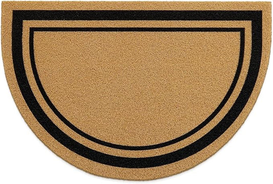 OLANLY Half Circle Front Door Mat, Low Profile Doormat, Stain and Fade Resistant, Easy to Clean, for Indoor and Outdoor Entrances, Patio Porch or Entryway, Brown (35x23 Inch, Classic Border)