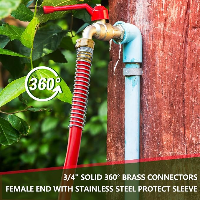 5/8" Garden Hose 50ft, -40℉ To 190℉ Hot/Cold, Heavy Duty,Flexible, 300psi Working, 1000psi Burst, 3/4" Brass Fittings with Hose Protector Coil Spring for Outdoor,Yard, Farm