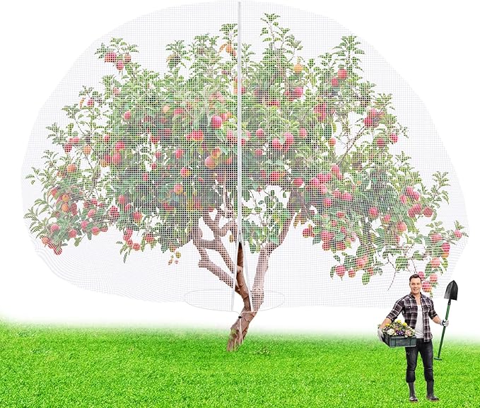 14 x 18 ft Large Fruit Tree Netting for Protecting Fruit from Squirrels Birds Bug Deer & Rat Garden Mesh Netting with Zipper and Drawstring Tree Covers for Blueberry Peach Apple Garden Bushes