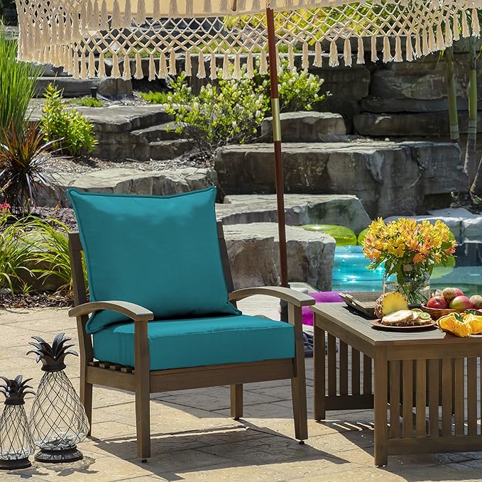 Arden Outdoor Foam Deep Seat Cushion Set, 24 in x 24 in, Weather-Proof, Rain-Proof, Fade Resistant Patio Cushion, Bottom and Back Cushion for Chair, Sofa, and Couch Lake Blue Leala