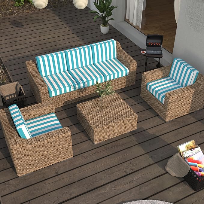 5" Thicker Outdoor Chair Cushions 2 Sets 24" *24" Waterproof Patio Chair Cushions for Outdoor Furniture w/Removable Cover 30D High Density Sponge Filling Thicken Patio Furniture Cushion w/Handle &Ties