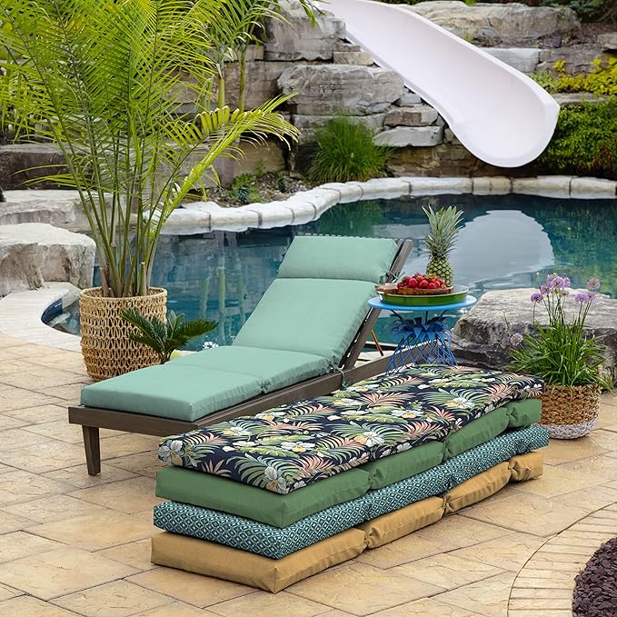 ARDEN Outdoor Chaise Cushion, 22 x 77, Rain-Proof, Fade Resistant Aqua Leala
