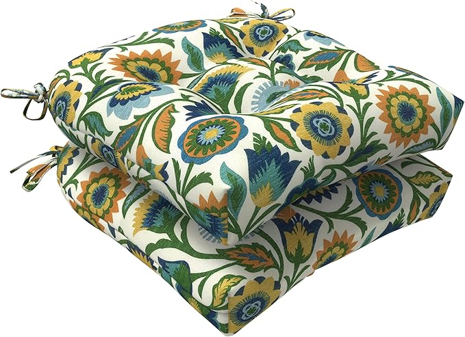LVTXIII Outdoor U-Shaped Wicker Seat Cushion, Decorative Tufted Chair Pads Round Back Seat Cushion Set for Patio Garden Home Office Furniture, 19"x19"x4", 2 Pack, Fiesta Floral