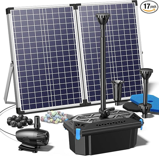 NFESOLAR Pond Filter Fountain with 70W Solar Panel, 660 GPH Water Pump, 10 FT Extension Cord, Solar Fountain Pump with Pond Filter Box Outdoor for Koi Ponds Water Feature Waterfall Pool