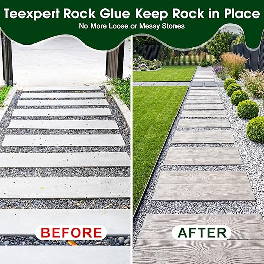 Teexpert 2 Gallon Rock Glue for Landscaping – Strong Pea Gravel Binder & Stone Adhesive for Walkways, Yards, Patios, and Decorative Driveway Edges