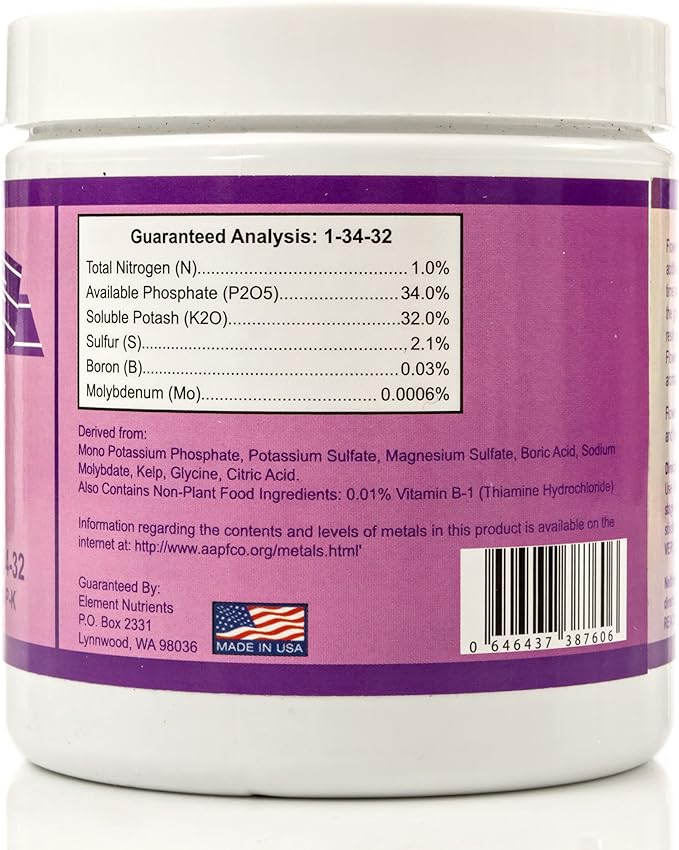 Bloom Booster and Yield Enhancer for Plants - Big, Heavy, Healthy Harvests, for Use in Soil and Hydroponics - Concentrated Phosphorus and Potassium - Flower Fuel 1-34-32, 250g