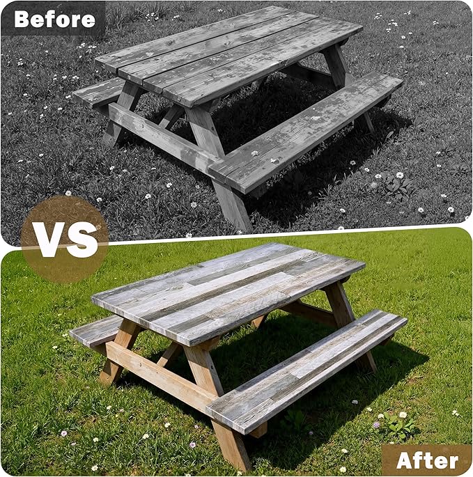 Picnic Table Cover with Bench Covers 6FT Farmhouse Waterproof Windproof Fitted Outdoor Wood Tablecloth with Elastic Rectangle Table Cloth Camping Essentials (Brown)