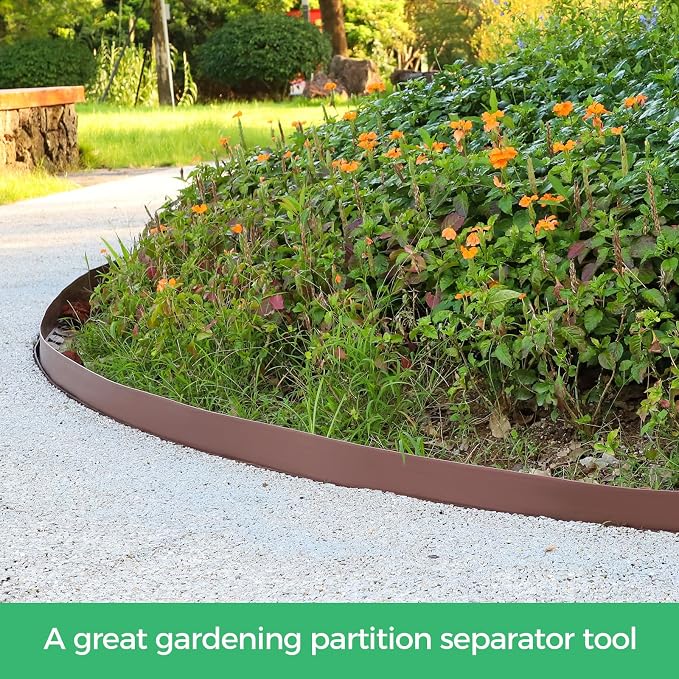 3-Inch x 50 FT Landscape Edging Border with 75 Stakes, Garden Edging Border Kit, Flexible Plastic Edging Border for Garden Flower Beds Lawn Yard Paver Pathway (Brown)