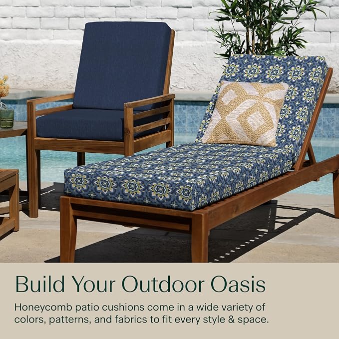 Honeycomb Outdoor Chaise Lounge Cushion for Patio Furniture, Water & Fade Resistant, Removable Cover, 21.5 x 70, Heritage Medina Medallion