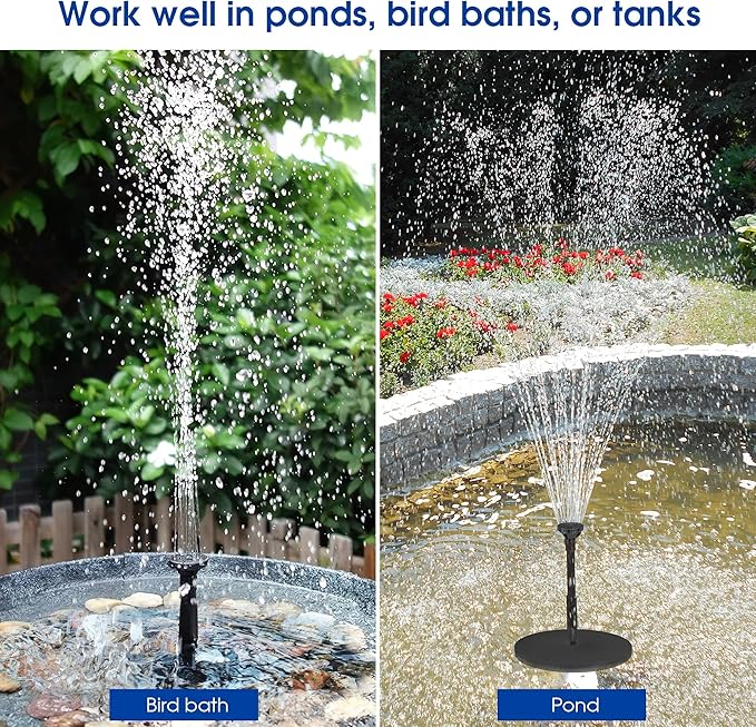 Biling 5.5W Solar Fountain for Bird Bath, DIY Solar Water Pump with 3000mAh Battery Backup Work All Day, 5ft Tubing 5 Nozzles for BirdBath, Small Pond, Fish Tank