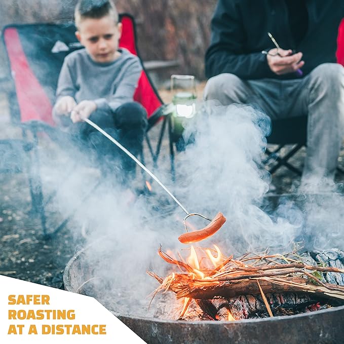 MalloMe Smores Sticks for Fire Pit -Rotating 34 inch Marshmallow Roasting Sticks Smores Kit Outdoor -Accessories for Campfire- Smore Skewers Hot Dog Fork, Camping Essentials Bonfire Gear Long (4 Pack)
