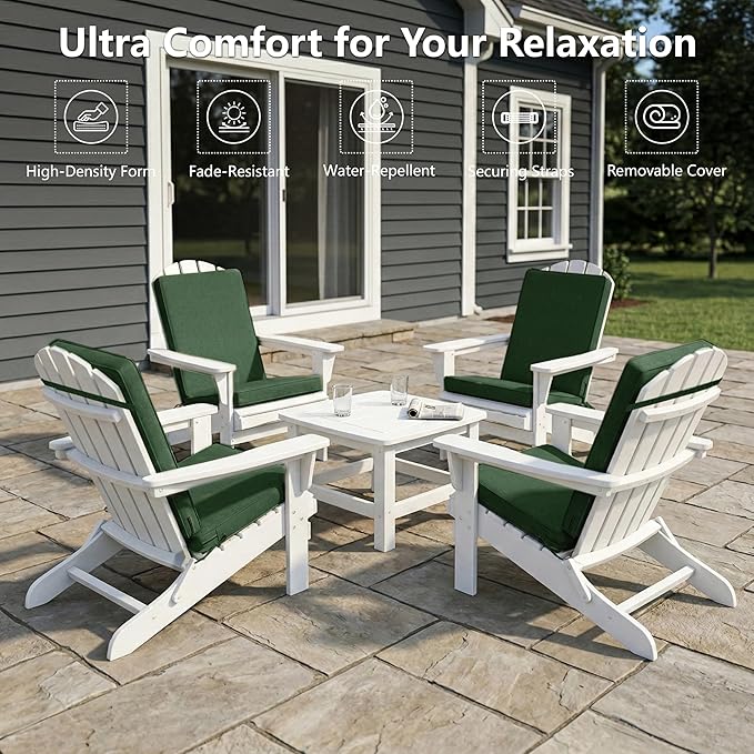 Adirondack Chair Cushions Set of 4 - Removable Covers, Water-Repellent & Fade-Resistant Faux Linen, Securing Straps, Non-Slip Bottom, Fit for Most Outdoor Adirondack & Rocking Chairs - Olive Green