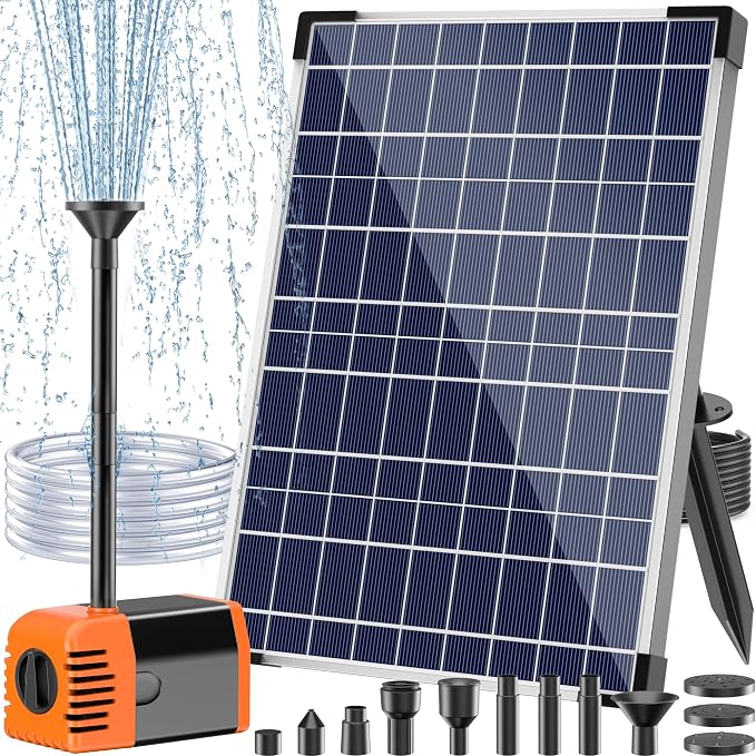 Antfraer Solar Pond Pump, 25W Solar Fountain Pump with 340GPH Flow Adjustable, Solar Water Pump with 6.6FT Tubing & 16.5FT Cord for Garden Ponds, Fish Tanks Waterfalls & DIY Fountain Water Features