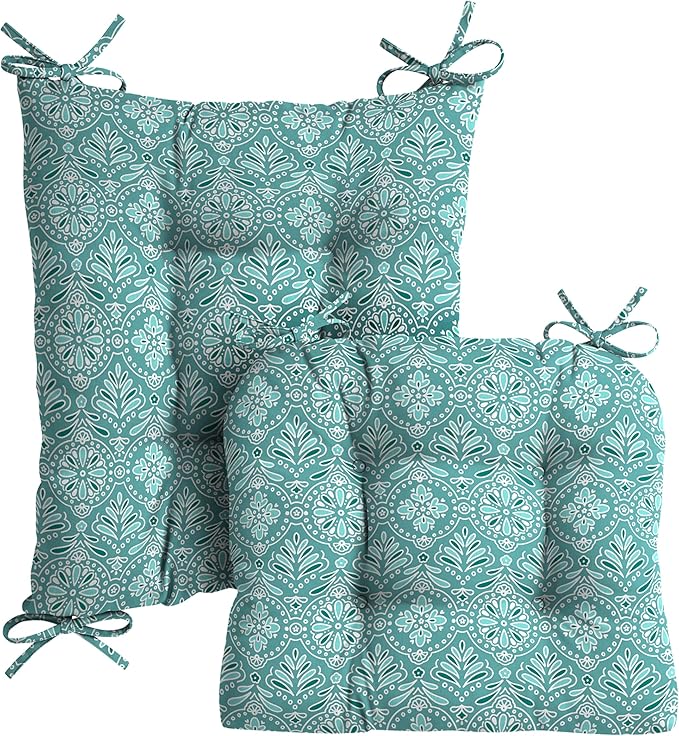 Arden Plush Indoor/Outdoor Rocking Chair Cushion Set, 18 x 20, Water Repellent, Fade Resistant, Tufted Cushion for Rocking Chairs Turquoise Daphne Medallion