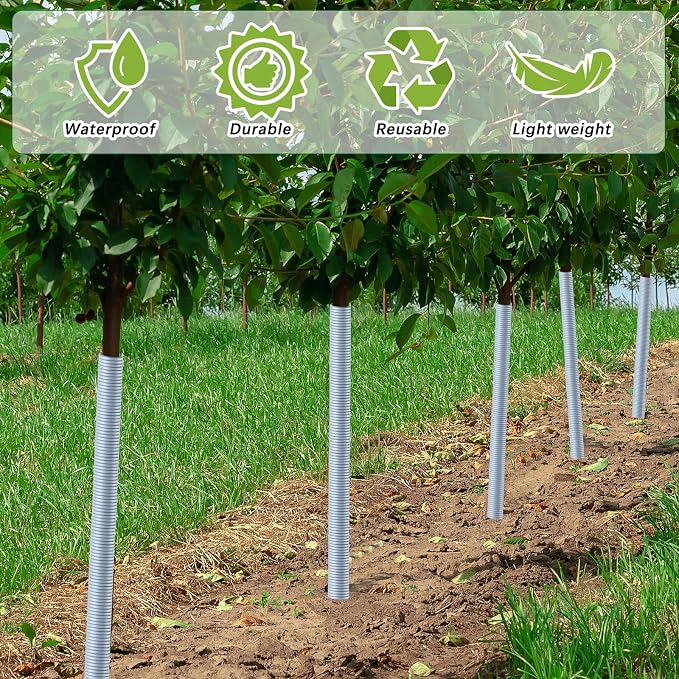 Nuenen 12 Pcs Corrugated Tree Guards, Long 15.75 Inch Diameter 1.96 Inch Pp Tree Trunk Protectors, Tree Bark Protector Tube Wraps for Saplings Plants Seedlings Deer Rabbit Cats Rodents Mowers (Gray)