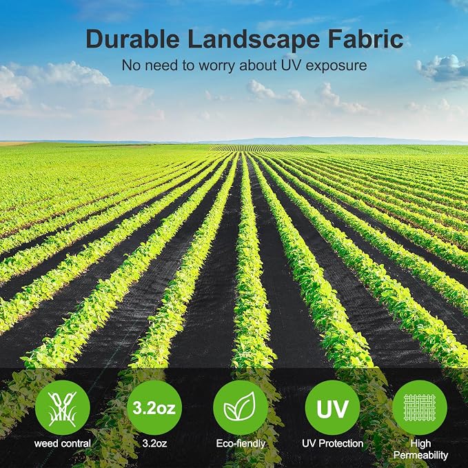 Jevrench 3.2oz Weed Barrier Landscape Fabric Heavy Duty, 3.3ft x 15ft Premium Garden Landscaping Fabric, Ground Cover Weed Control Fabric Outdoor Weed Mat Garden Lawn Fabric