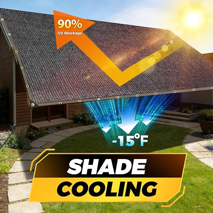 JOJOLEE 90% Sun Shade Cloth, 8x10FT Shade Net Mesh Tarp with Grommets, Black Sunblock Cover for Outdoor Patio Plants, Pergola, Greenhouse, Chicken Coop, Backyard, Balcony
