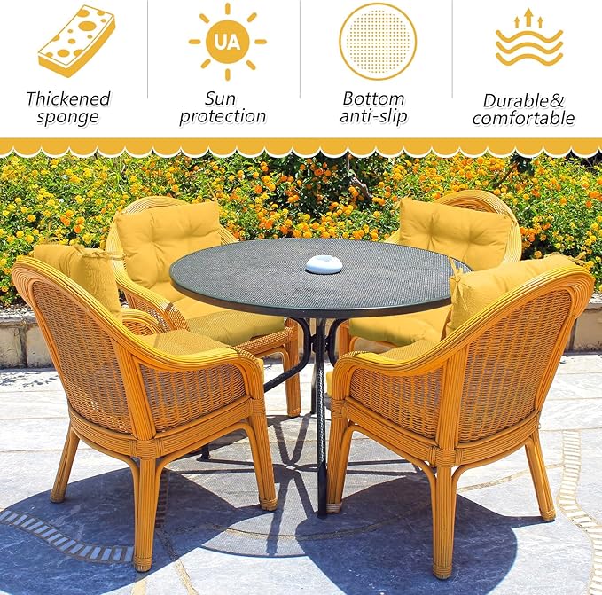 Marsui 2 Pcs Outdoor Indoor High Back Chair Cushions Patio Furniture Tufted Pillow with Ties Water-Resistant Replacement Outdoor Rocking Chair Cushions, 42 x 21 Inches (Yellow,Solid Color)