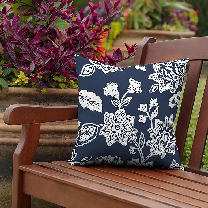 Arden Outdoor Toss Pillow, 16 x 16, Rain-Proof, Fade Resistant Sapphire Blue Ashland Jacobean