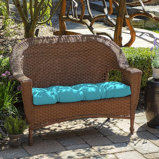 Arden Outdoor Wicker Settee Cushion, 41.5 x 18, Rain-Proof, Fade Resistant Pool Blue Leala