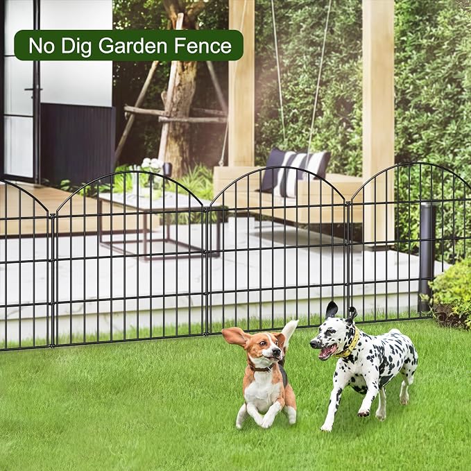 FOREHOGAR Metal Garden Fence 28in (H) x 11.7ft (L), 5 Panels + 6 Stakes Rustproof Border Fence Animal Barrier for Dog, No Dig Garden Fencing for Yard Flower Bed Patio Outdoor, CTW2828 Black