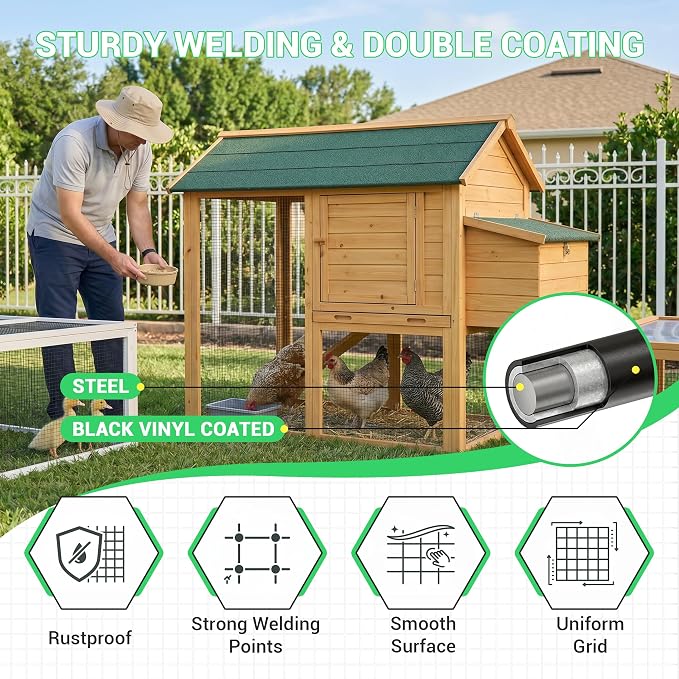 Land Guard 48 inch×100 ft Black Vinyl Coated Hardware Cloth, 1/4 inch Black PVC Hardware Cloth, Black Welded Wire Fence Supports Poultry Netting Cage Fence