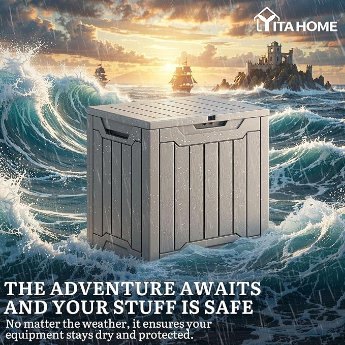 YITAHOME 31 Gallon Resin Deck Box Outdoor Storage Box and Waterproof Package Delivery Box with Lockable Lid forPatio Furniture, Garden Tools, Pool Supplies, Taupe