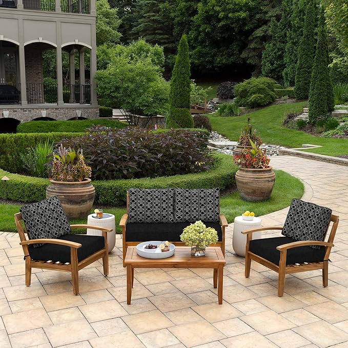 Arden Outdoor Loveseat Cushion Set, 48 x 24, Water Repellent, Fade Resistant, Cushion Set for Couch, Bench, and Swing, Black Global Stripe