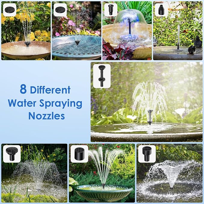 POPOSOAP Solar Fountain Pump for Bird Bath, 6.5W Solar Water Fountain Pump with Upgraded Dry-Run Protection & Double-Layer Nozzles 5Ft Tubing for Pond, Bird Bath, Backyard Water Feature P1065