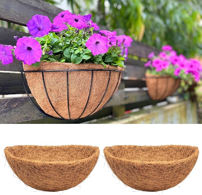 LaLaGreen 14" (2 Pack, Half Round) Coco Liners for Wall Planter Outdoor Plants – Medium Coir Fiber Replacement for Window Box, Hanging Basket, Holder-Also Available in 10/12/16’’ & Different Shapes