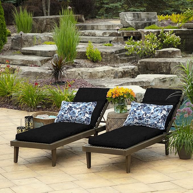 Arden Outdoor Chaise Cushion, 21 in x 72 in, Weather-Proof, Rain-Proof, Fade Resistant Patio Cushion for Chaise Lounger Black Leala