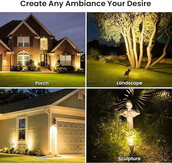Solar Lights Outdoor Waterproof IP65,3000K Super Bright LED,2 Lighting Modes, Solar Powered Yard Garden Solar Spot Lights for Flag Landscape Auto On/Off-4 Pack