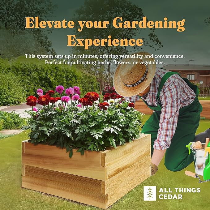 All Things Cedar Raised Garden Box, 2' Square 2-Tier Planter Bed, Western Red Cedar Build