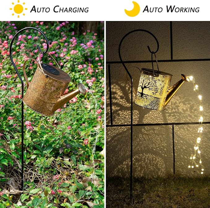 JIAJIAMEI Large Solar Watering Can Lights Big Tree Outdoor Garden Decor, Waterproof Cascading LED Hanging Lights, Gifts for Mom Grandma Women Birthday Mother's Day - Yard Porch Patio Backyard