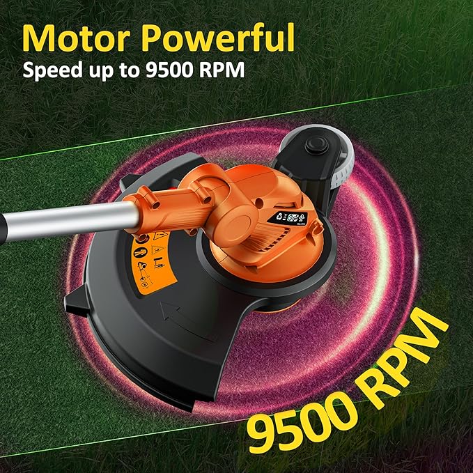 JAGROM Electric String Trimmer Cordless with 2x2.0Ah Battery, 20V Battery Powered 12-inch Lawn Mover & Edger Lawn Tool with Charger, Powered Grass Trimmer with 8pcs Spool Line for Yard, Garden, Orange