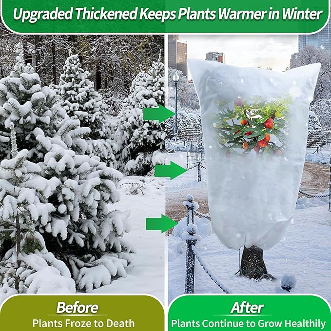 Avalution Plant Covers Freeze Protection, 5 Packs Frost Cloths for Outdoor Plants, 71" X47" Reusable Frost Blankets, 2.2oz Tree Cover Freeze Protection Drawstring Bags for Potted Shrub