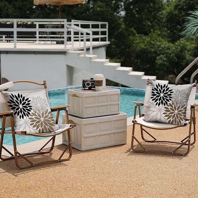 DFXSZ Outdoor Throw Pillow Covers 18x18 Inch Set of 2 Waterproof Spring Summer Geometric Elegant Black Brown Outdoor Pillow Covers for Patio Funiture Garden Couch 158G18