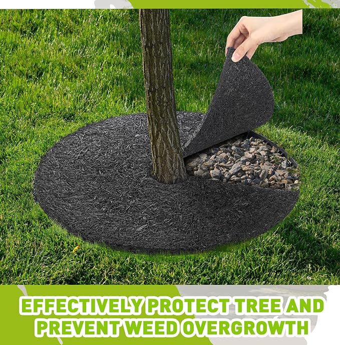 Peryiter 8 Pcs Rubber Mulch Tree Ring, Heavy Duty Rubber Mulch Mat, Tree Protector Weed Barrier Mats, Round Root Barrier for Root Protection Weed Grass Control (30 Inches)