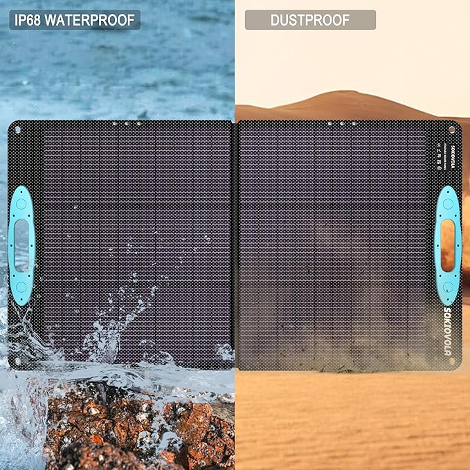 SOKIOVOLA 100W Portable Solar Panel for Power Station,ETFE Portable Foldable Solar Charger NextGen 25% High Conversion IP68 Waterproof Solar Panel for Camping Outdoor RV Blackout