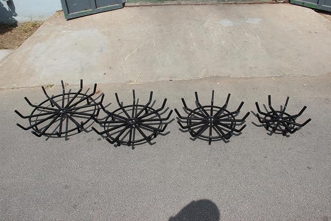 Inch Log Grate Wrought Iron Fire Pit Round Spider Wagon Wheel Firewood Heavy Duty 0.9in Bar Fireplace Stove Burning Rack Holder 4Legs Chimney Hearth Kindling Stacking BG275 (20 Inch)