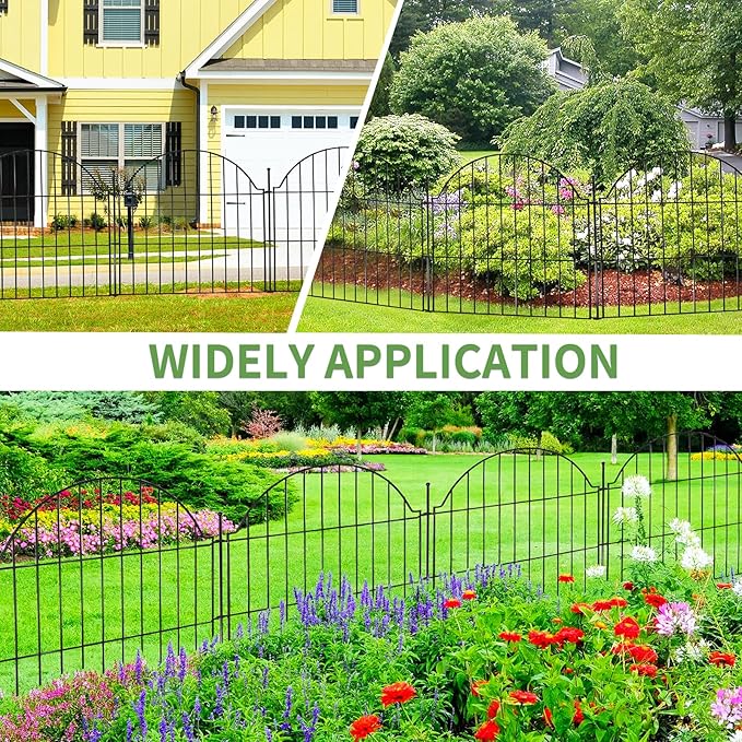 Blingluck Decorative Metal Garden Fence with Gate Lock 10 Panels, 24in (H) x 20ft (L) No Dig Dog Fence Outdoor for Yard, Temporary Rustproof Metal Wire Rabbit Dog Garden Border Fencing for Patio