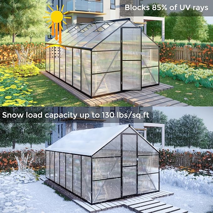 8X 10 FT Greenhouses for Outdoors, Polycarbonate Greenhouse with PC Panels, Greenhouses for Outdoors for Yard, Garden, Hobby, Dark Gray