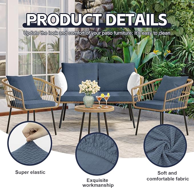 8Pcs Patio Cushion Covers,Outdoor Cushions Covers,Stretch Cushion Covers Replacement, Washable and Reusable Furniture Protectors(West Lake Blue)