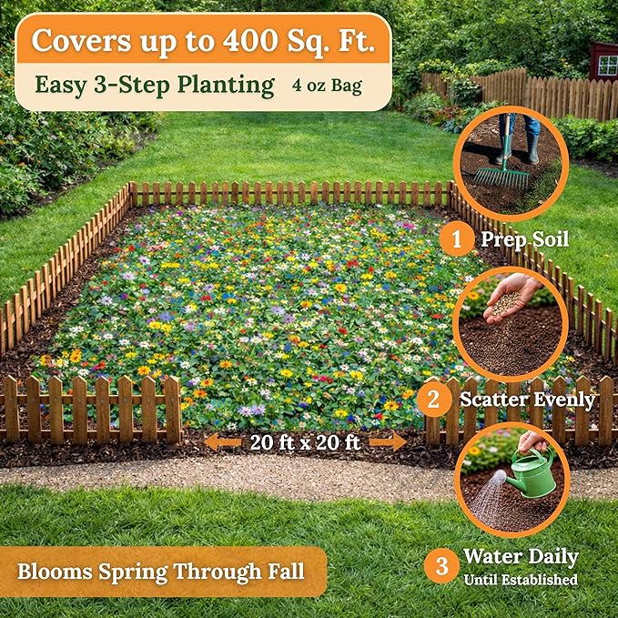 Wildflower Seeds for Bees & Butterflies – 22 Variety Pollinator Mix – 160,000+ Seeds – 4 oz Annual & Perennial Blend