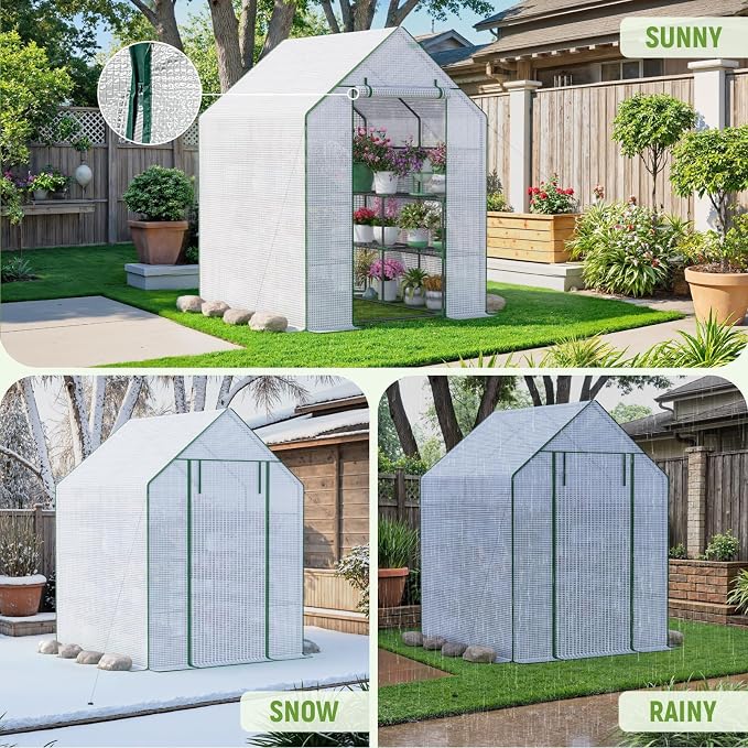 Greenhouse for Outdoors, Portable Green House, Walk in Greenhouses with Durable PE Cover, 57 x 57 x 76 inch Greenhouse with Shelves Stands,White